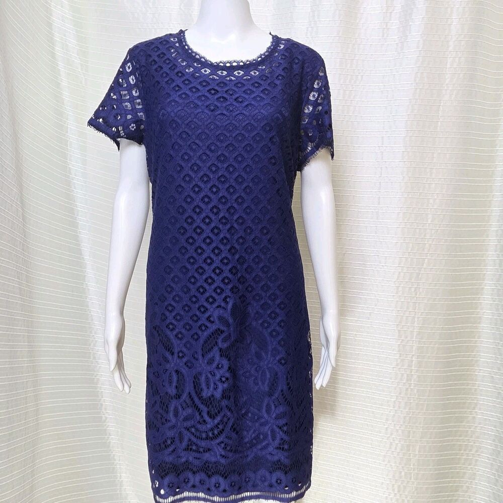 Isaac Mizrahi Live QVC Shift Dress Floral Lace Overlay Women's M Royal Blue NWOT